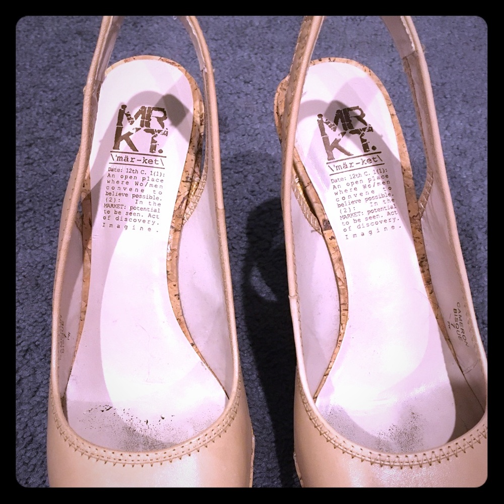 Market leather sling-back cork wedges